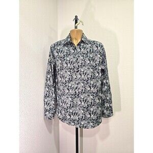 Silver Stone Modern Fit Long Sleeve Button Shirt Sage Green Floral Mens Medium